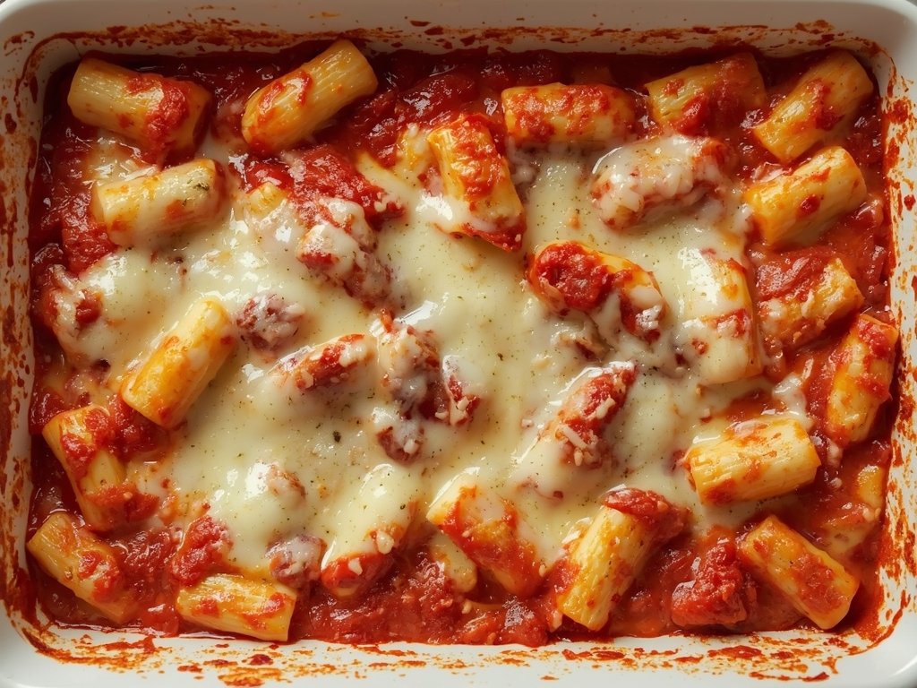 A baking dish filled with gnocchi, marinara sauce, and mozzarella