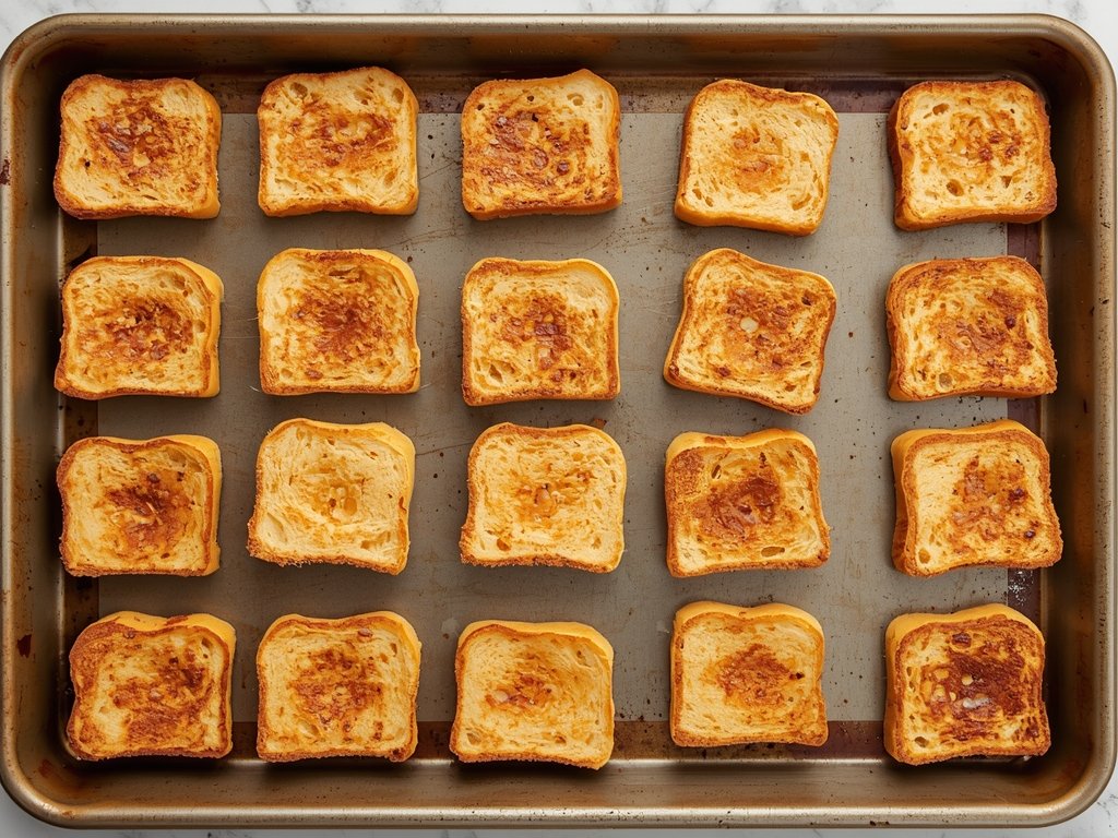 A baking sheet with French toast slices arranged in a