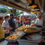 A bustling food truck park in Austin, Texas, with a