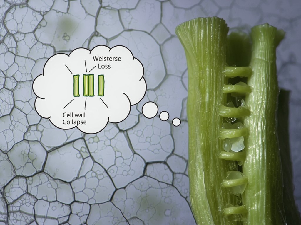 A celery stalk under a microscope, showing its cellular structure,