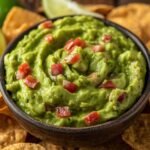 A close-up of a bowl of freshly made guacamole with