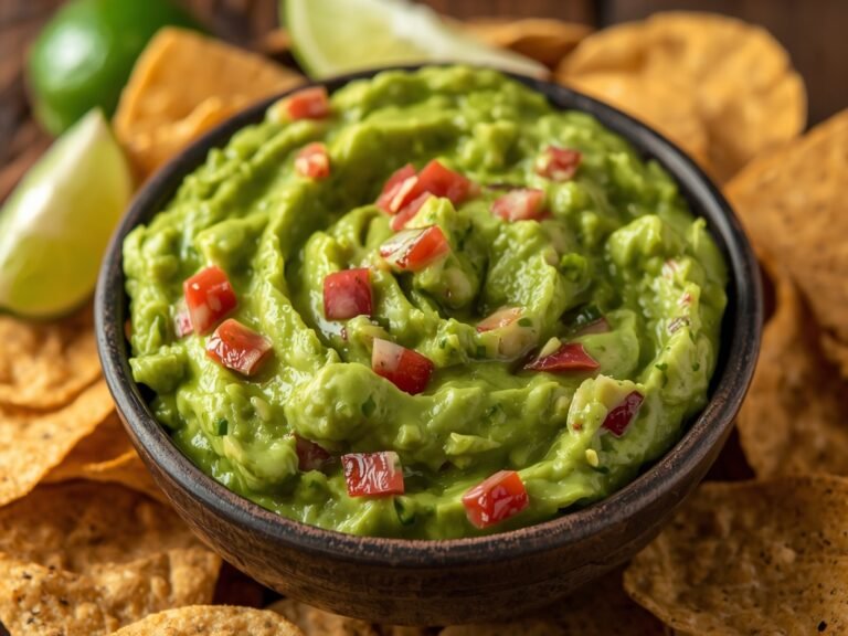 A close-up of a bowl of freshly made guacamole with