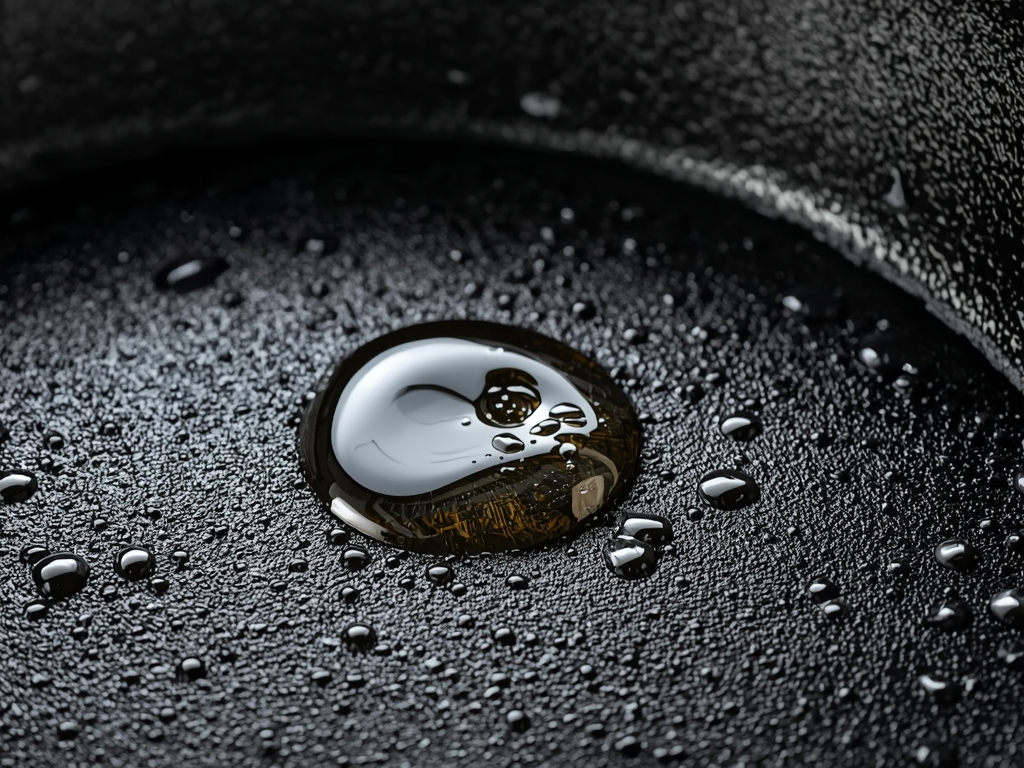 A close-up of a cast iron skillet's surface, showing the