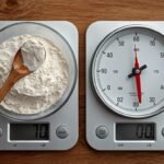 A close-up of a digital scale and an analog scale