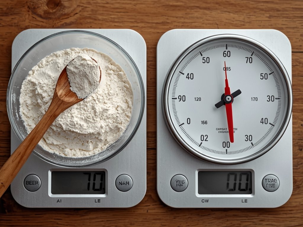 A close-up of a digital scale and an analog scale