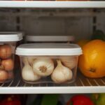 A close-up of a fridge shelf with a variety of