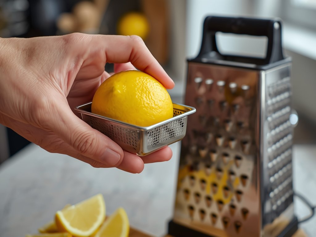 A close-up of a hand holding a bright yellow lemon,