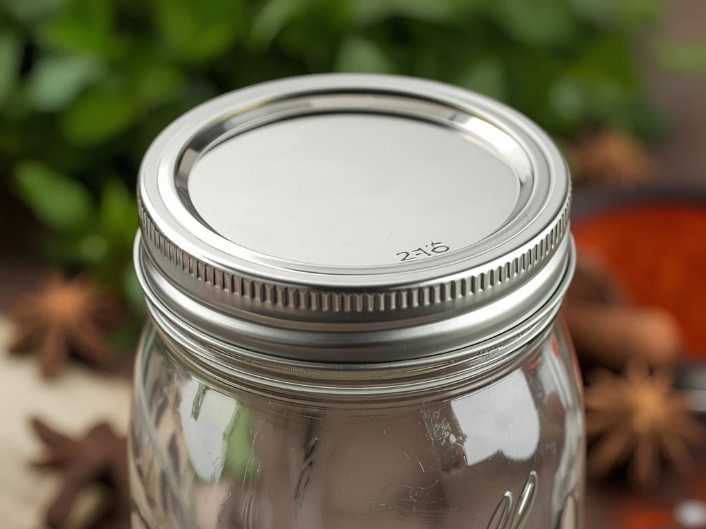 A close-up of a Mason jar lid with the metal