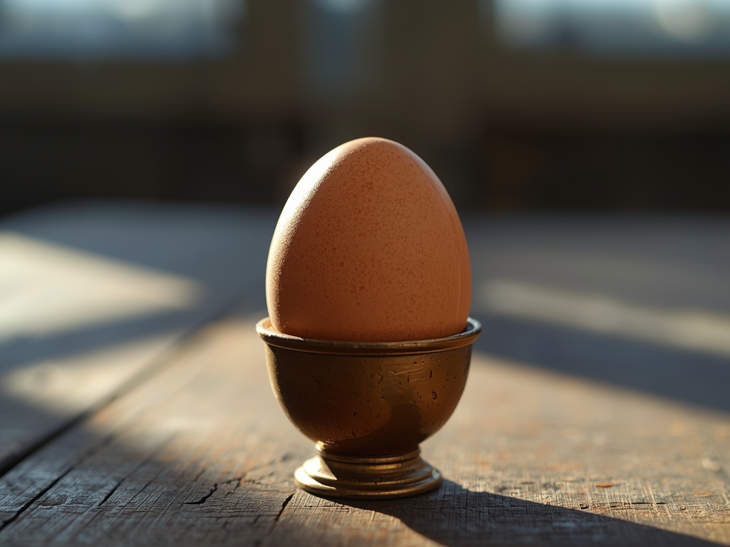 A close-up of a perfectly boiled egg, still in its