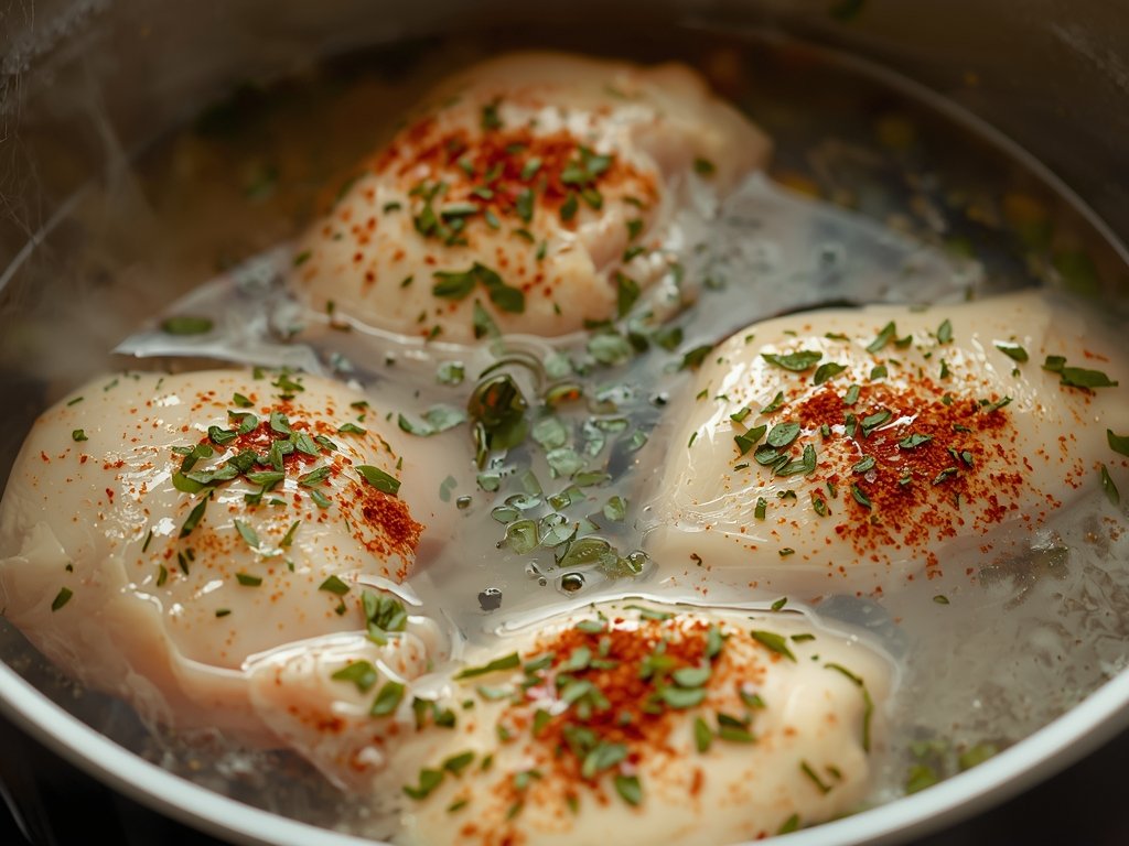 A close-up of a pot of water gently simmering with