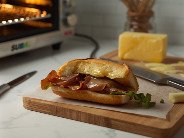 A close-up of a slightly stale Subway sandwich on a