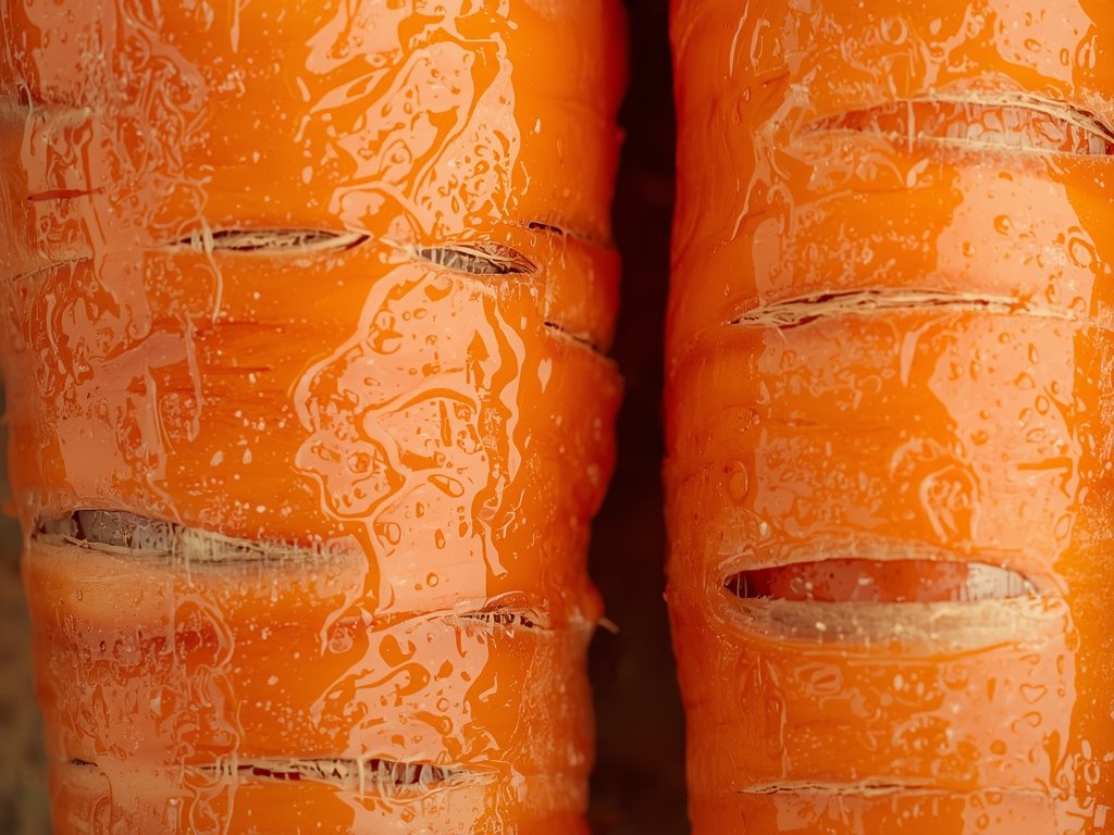 A close-up of a wilted, slimy carrot slice next to