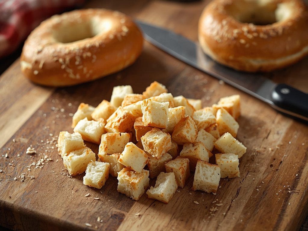 A close-up of a wooden cutting board with a pile