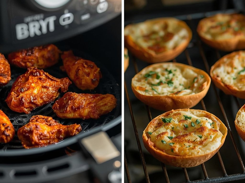 A close-up of an air fryer basket filled with crispy