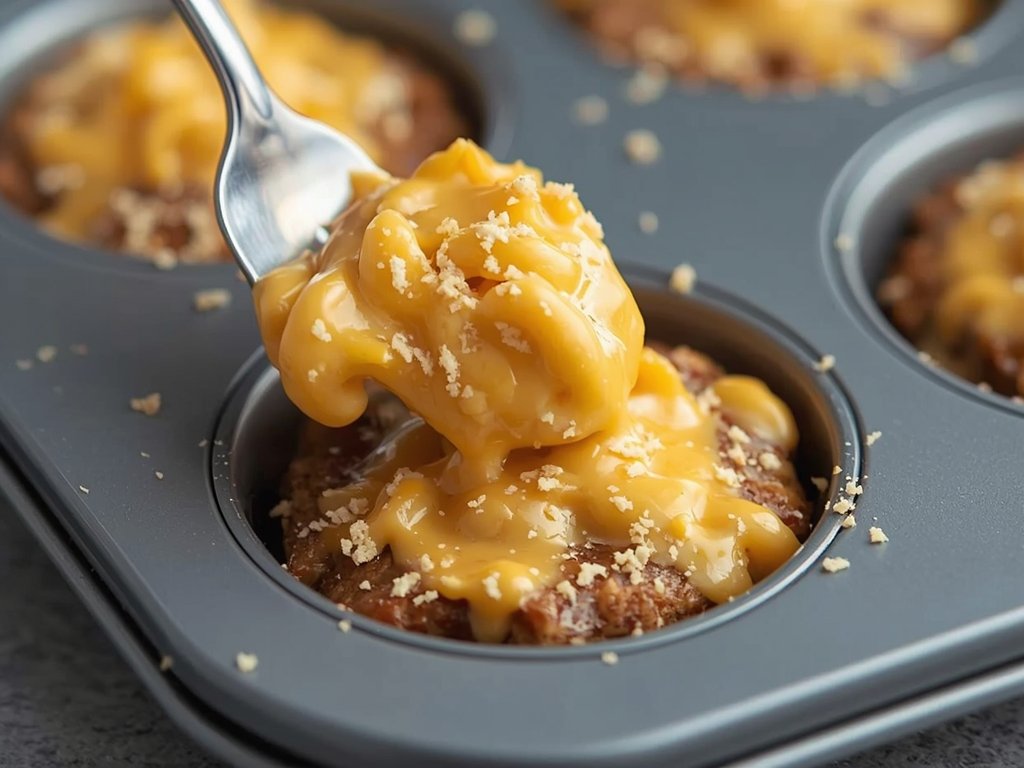A close-up of creamy mac and cheese being scooped into