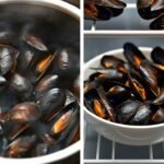 A close-up of freshly cooked mussels in a pot, with