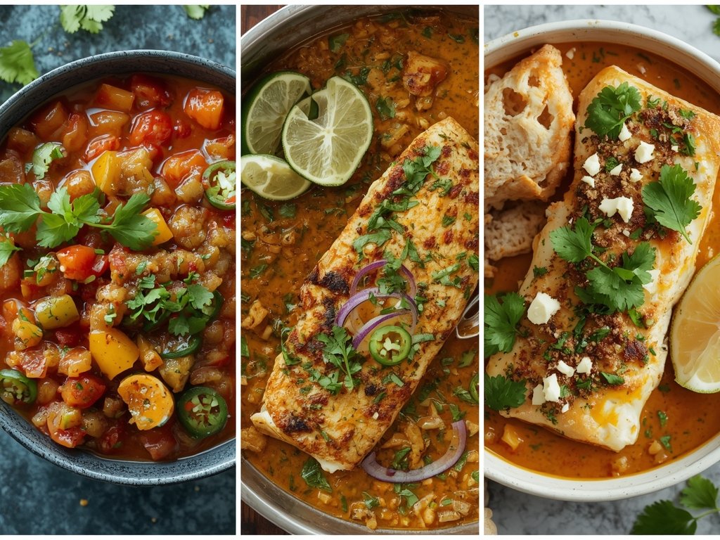 A collage of mouth-watering dishes featuring cilantro, including salsa, curry,