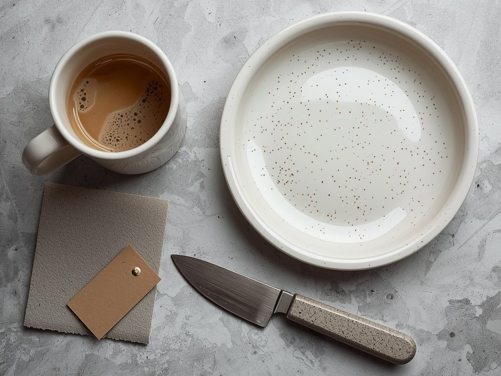 A collection of everyday items like a coffee mug, ceramic