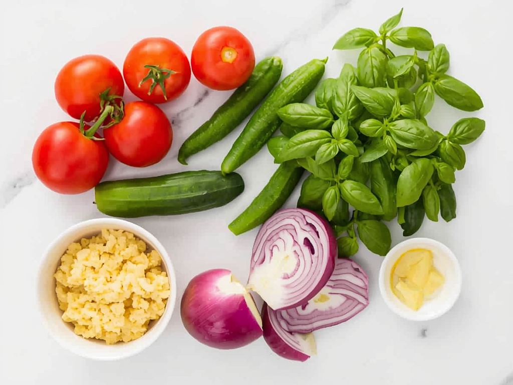 A colorful array of fresh ingredients laid out on a