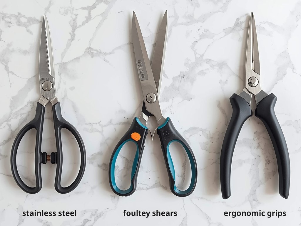 A comparison of three different types of kitchen shears: standard