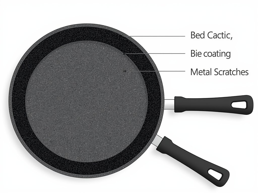 A cross-section diagram of a non-stick pan showing the layers