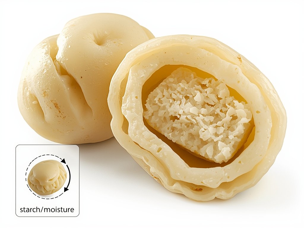 A cross-section of a gnocchi dumpling showing its light, airy