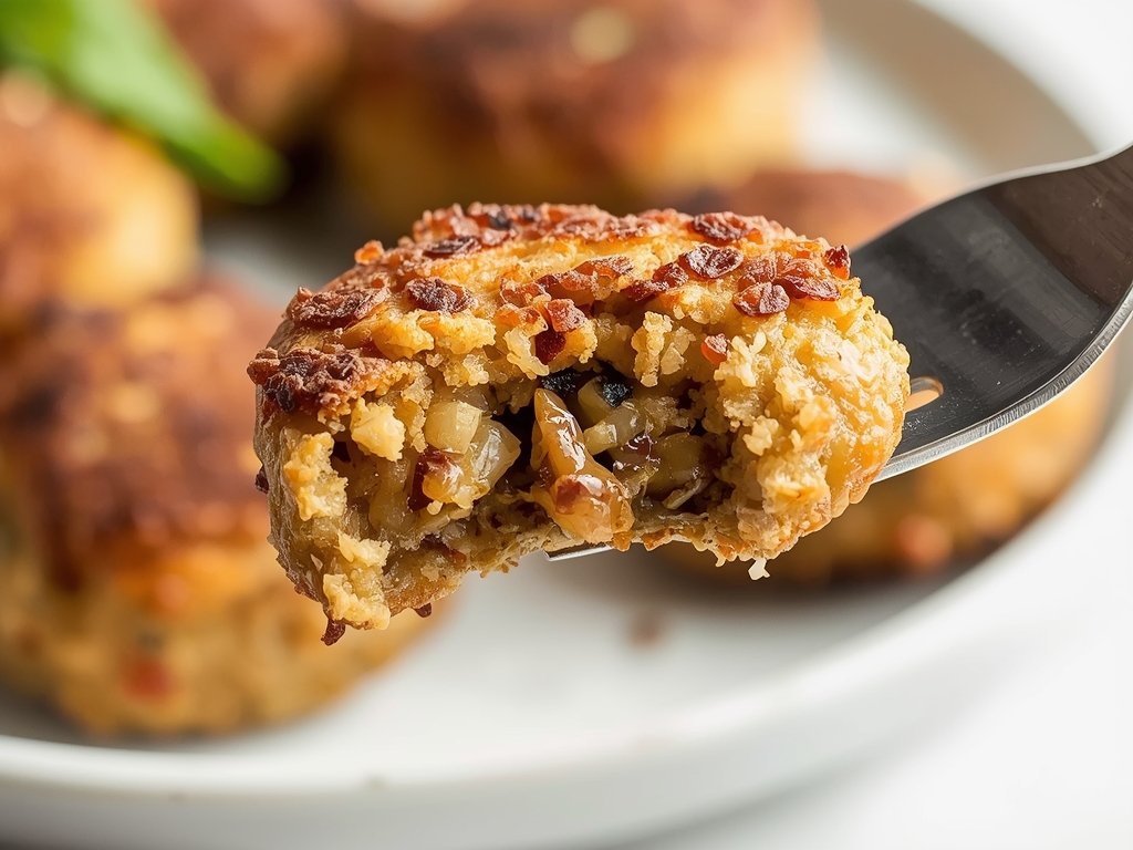 A cross-section of a lentil fritter, revealing its crispy exterior