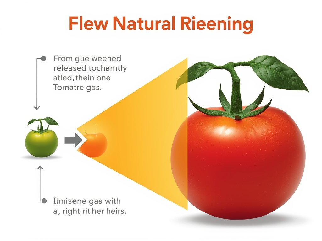 A diagram illustrating the natural ripening process of tomatoes, showing