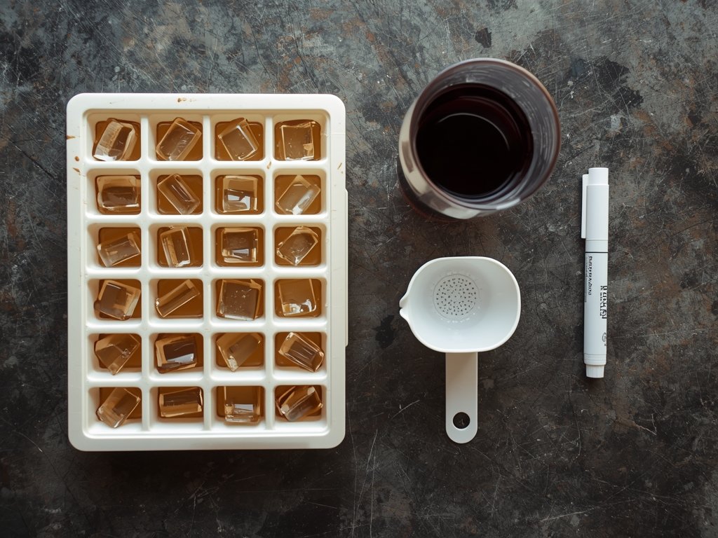 A flat-lay of ice cube trays, leftover wine in a