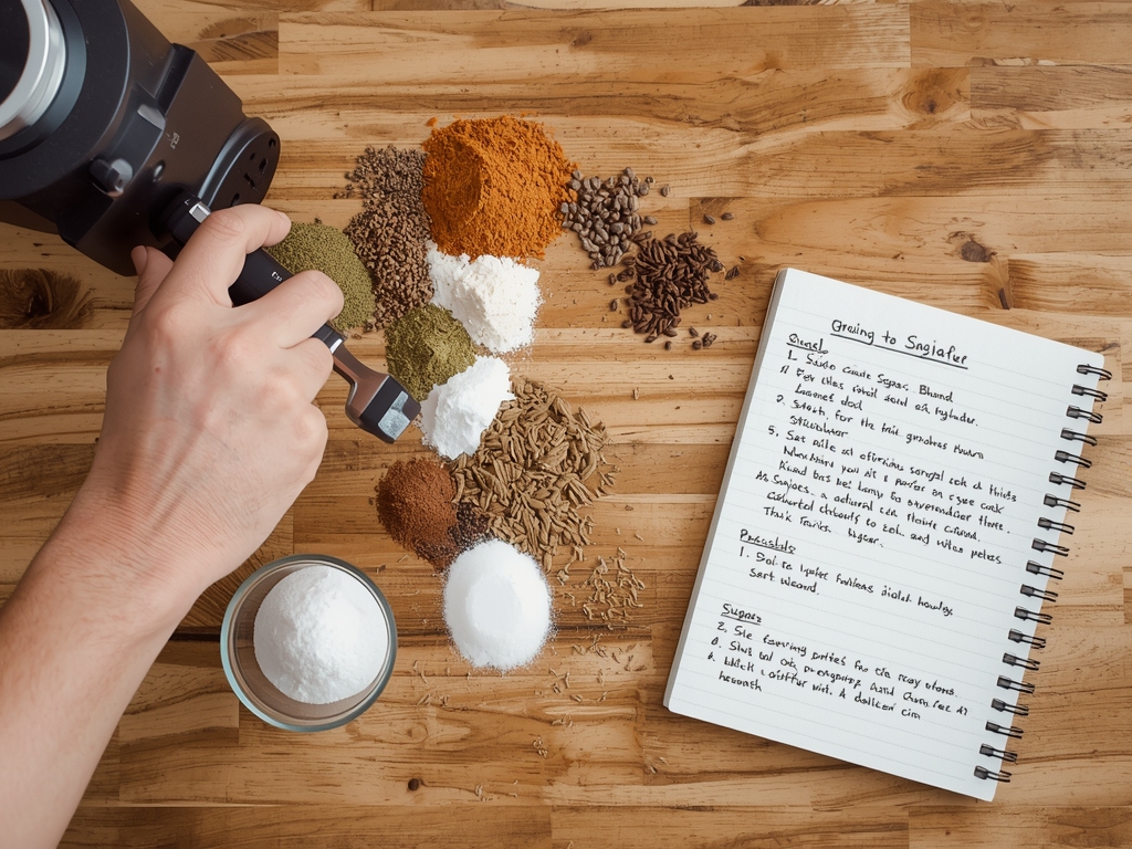 A hand adjusting the settings on a coffee grinder, with