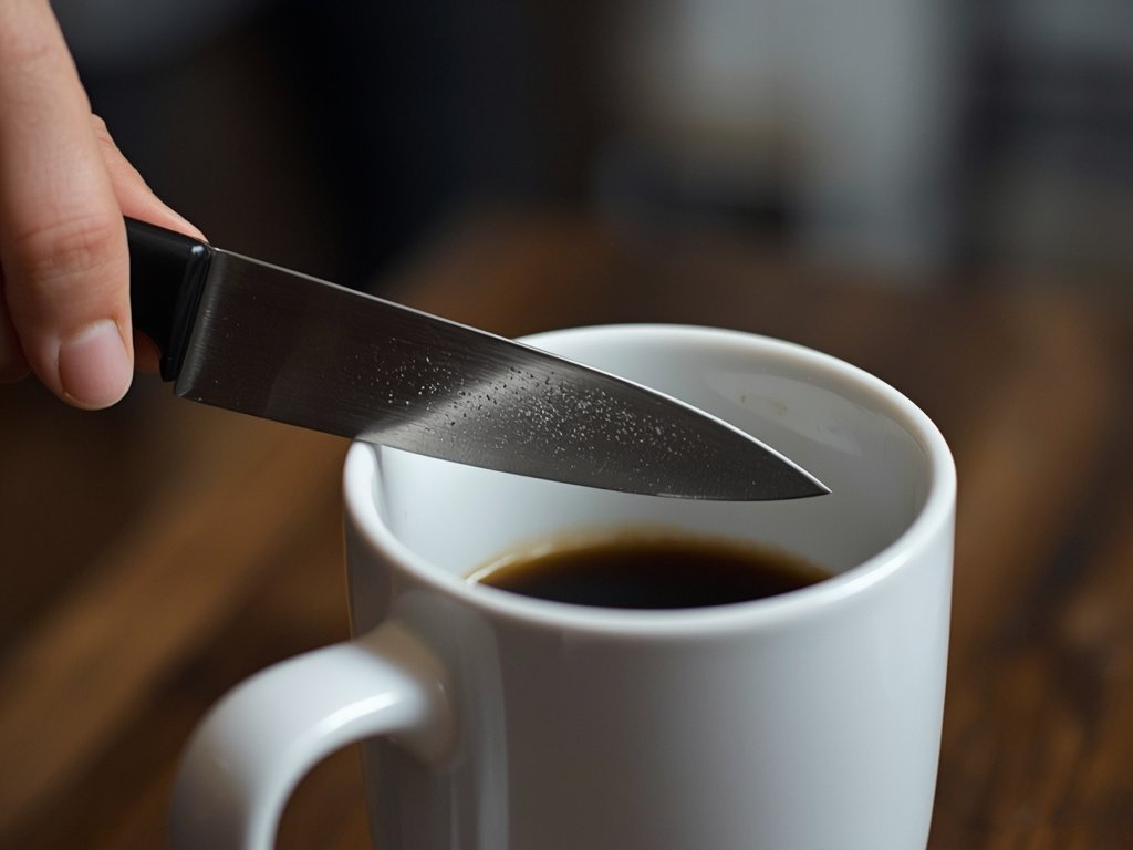 A hand holding a knife at a 20-degree angle, sharpening
