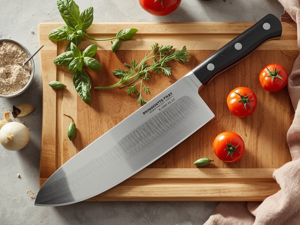 A knife resting on a cutting board next to a