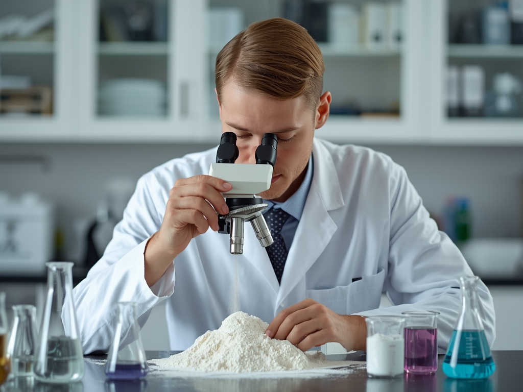 A laboratory setting with a scientist in a white coat