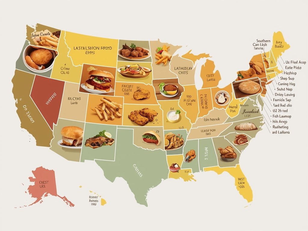 A map of the United States with iconic fish and