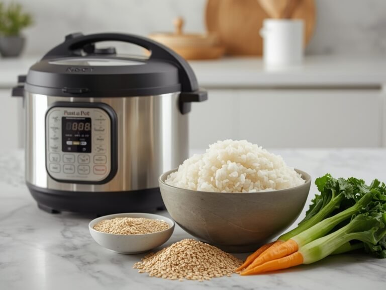 A modern kitchen counter with a sleek rice cooker next