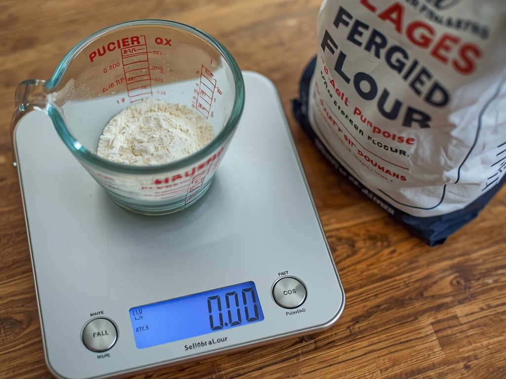 A modern kitchen scale with a clear display, showing weight