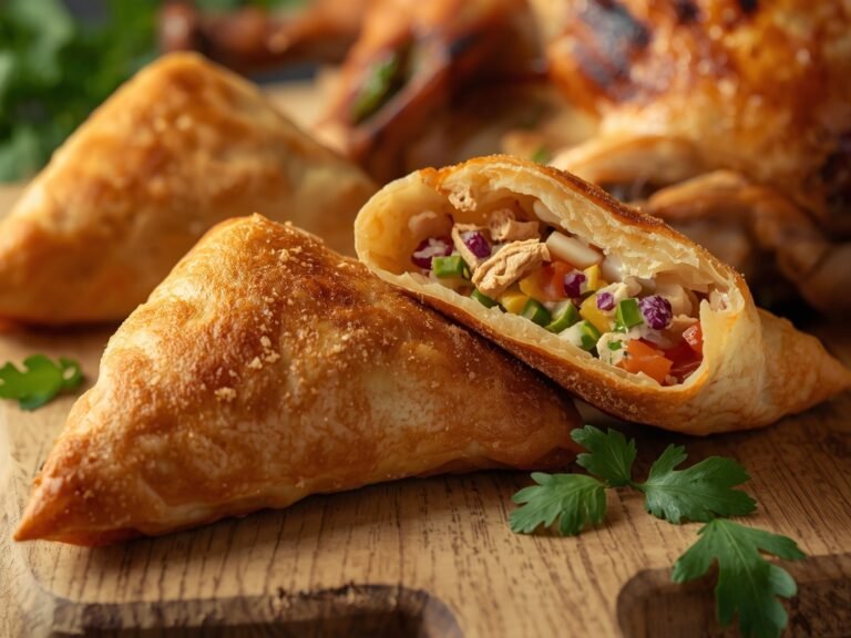 A mouthwatering image of a crispy samosa with a flaky