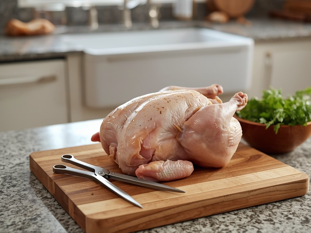 A pair of stainless steel kitchen shears resting on a
