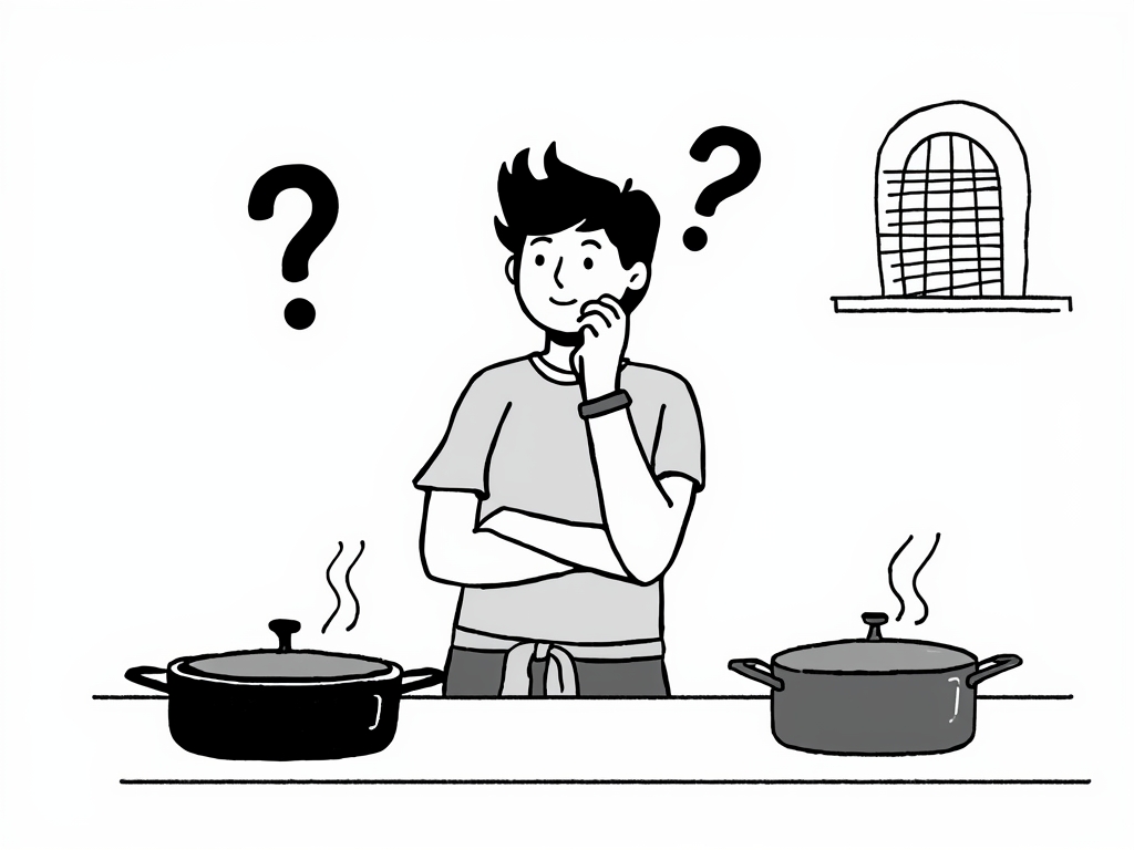 A person standing in a kitchen, looking thoughtfully at a