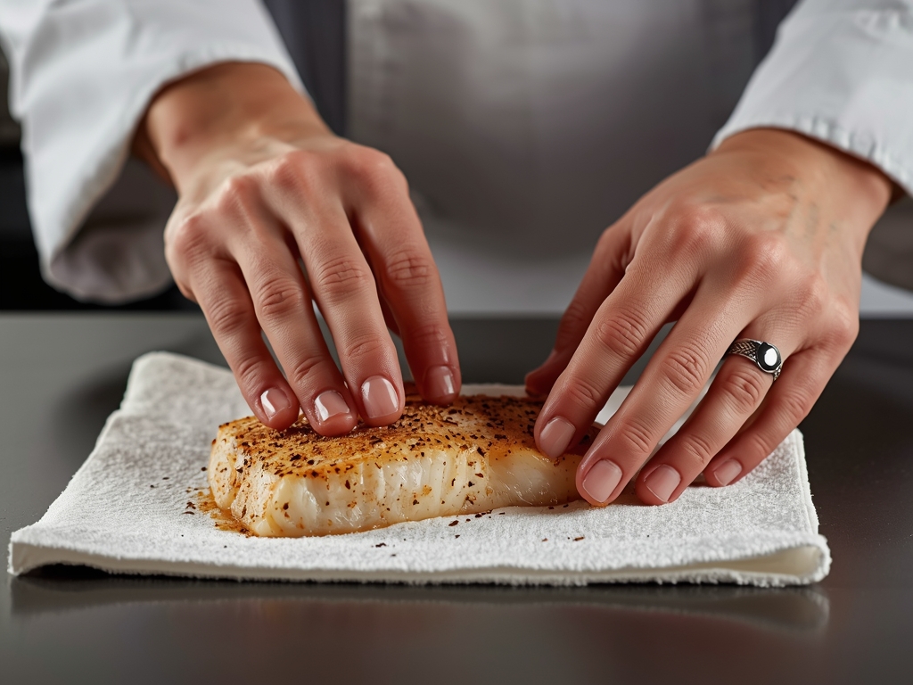 A photorealistic image of a chef's hands gently patting a