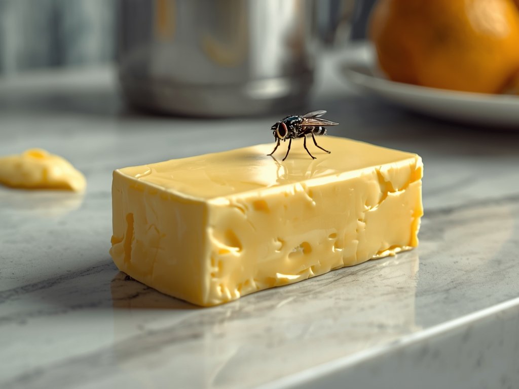 A photorealistic image of a stick of butter left on
