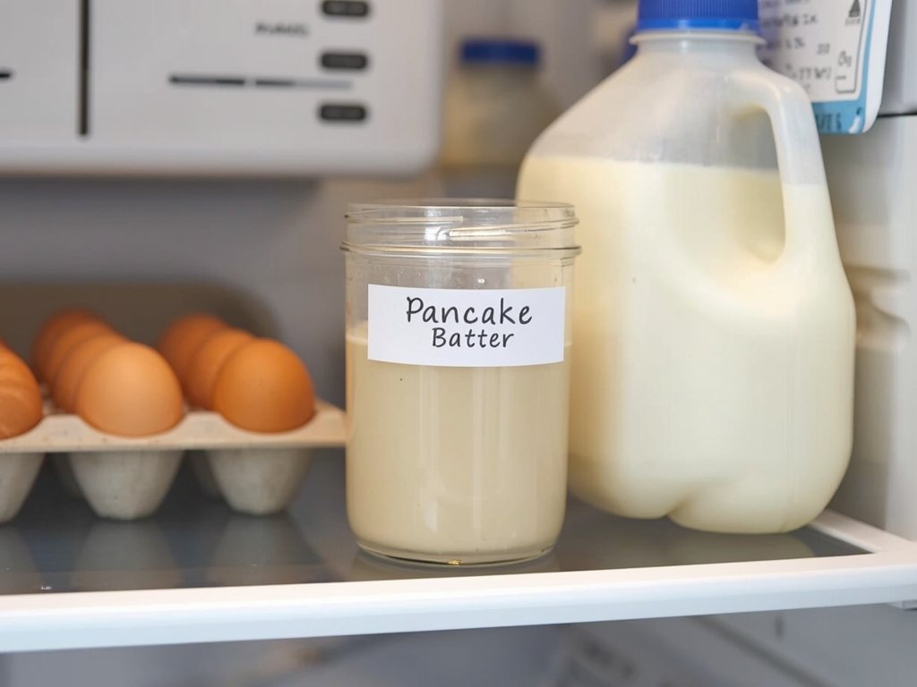 A refrigerator door slightly ajar, revealing a glass container of