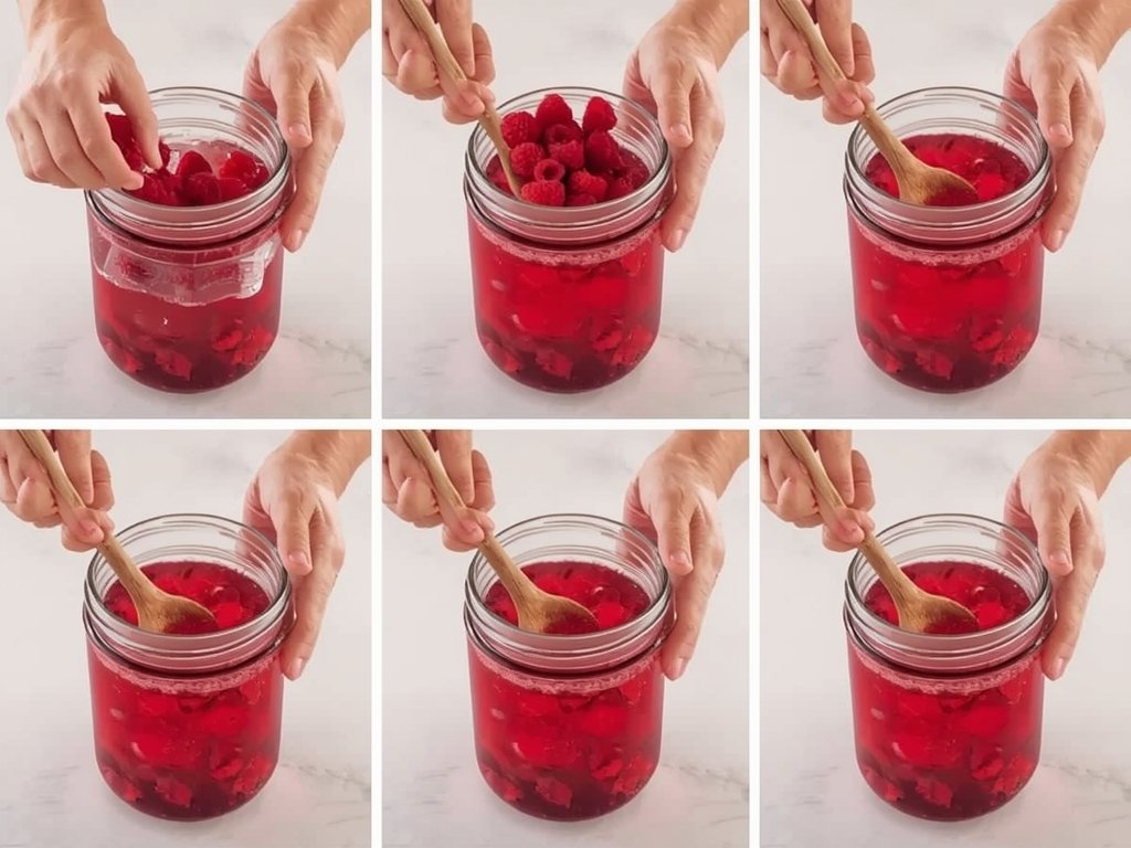 A series of hands gently placing fresh raspberries into a