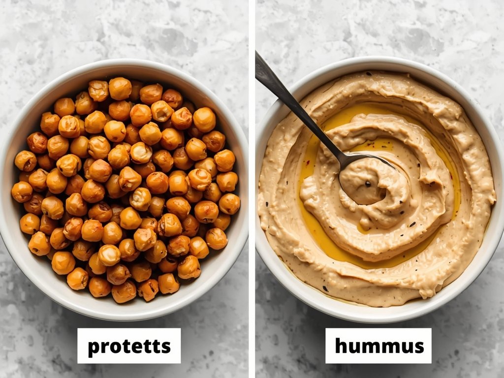 A side-by-side comparison of a bowl of roasted chickpeas and