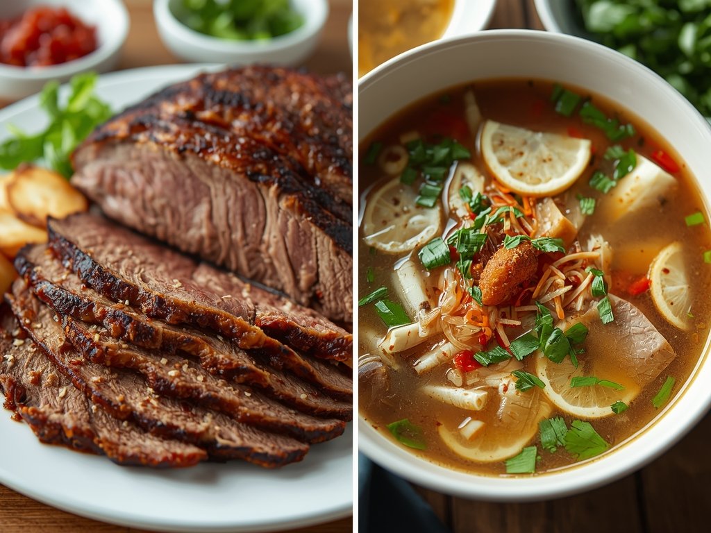 A side-by-side comparison of a classic Sunday roast beef and