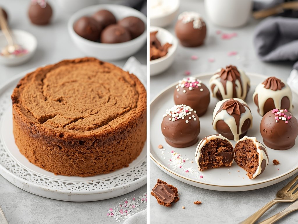 A side-by-side comparison of a dry, crumbly cake and a