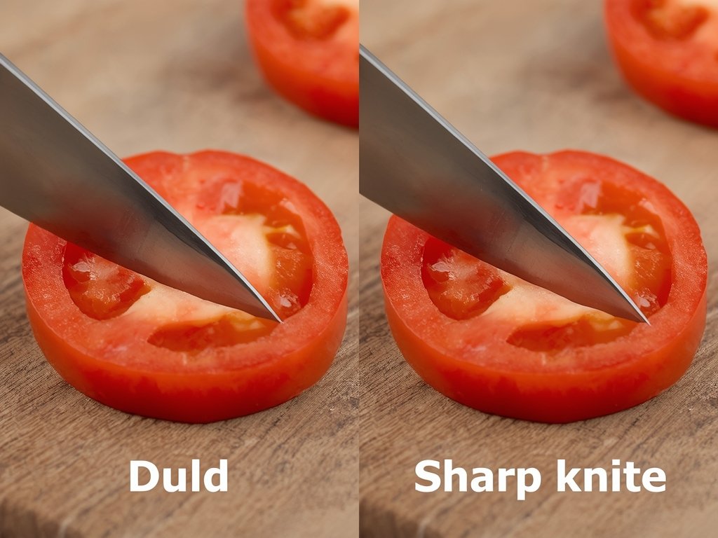A side-by-side comparison of a dull knife and a sharp