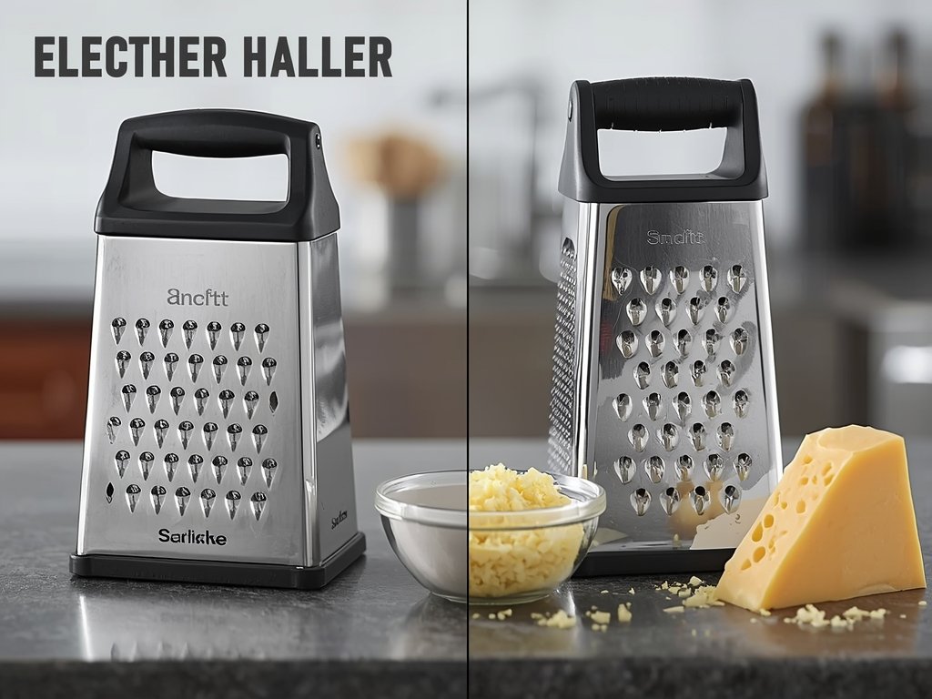 A side-by-side comparison of a hand grater and an electric