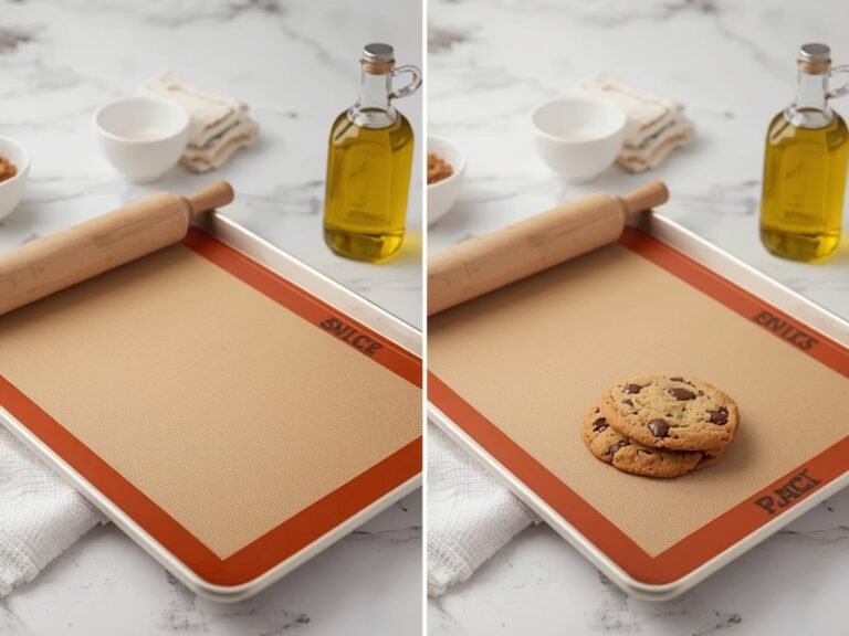 A side-by-side comparison of a silicon baking mat and a
