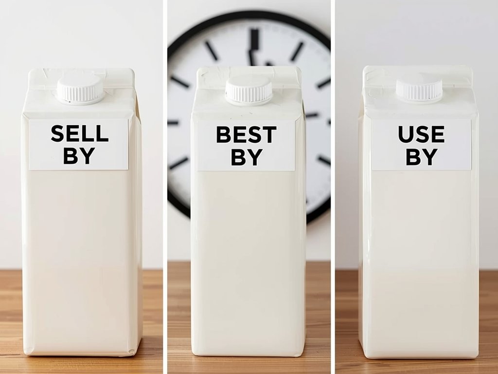 A side-by-side comparison of milk cartons with different labels: "Sell